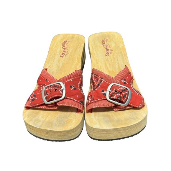 Skechers Somethin Else Chunky Platform Wedge Sandals Bandana Red Y2K Size 9.5 - Picture 2 of 6